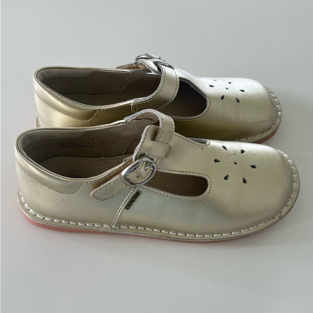 L'Amour Gold Kids Dress Shoes with Buckle